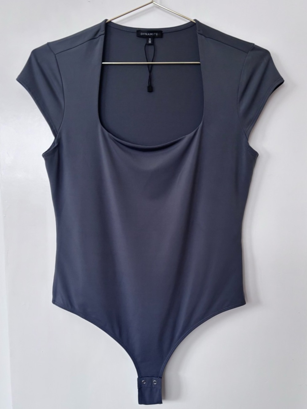 Dynamite| Charcoal Grey Scoop Neck Cap Sleeve Bodysuit Sz M